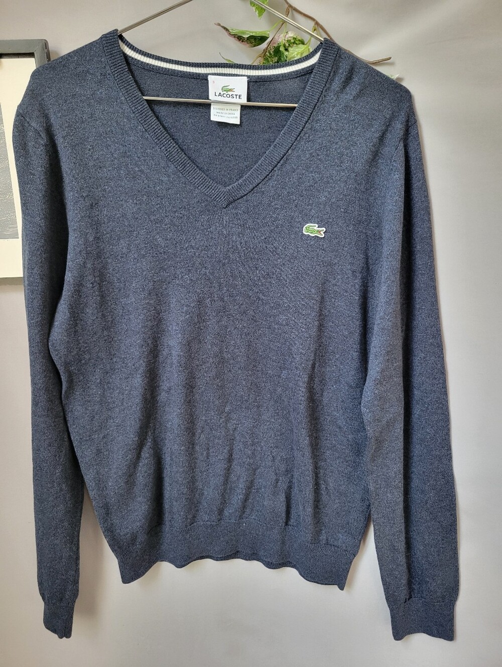 Lacoste V Neck Cotton Pullover Sweater Navy Blue 3 or S
